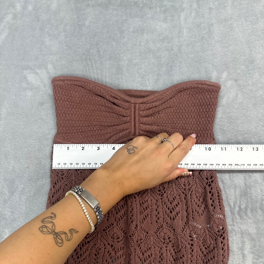 American Eagle Mauve Brown Crochet Pointelle Knit Strapless Tube Top XS - Picture 3 of 6